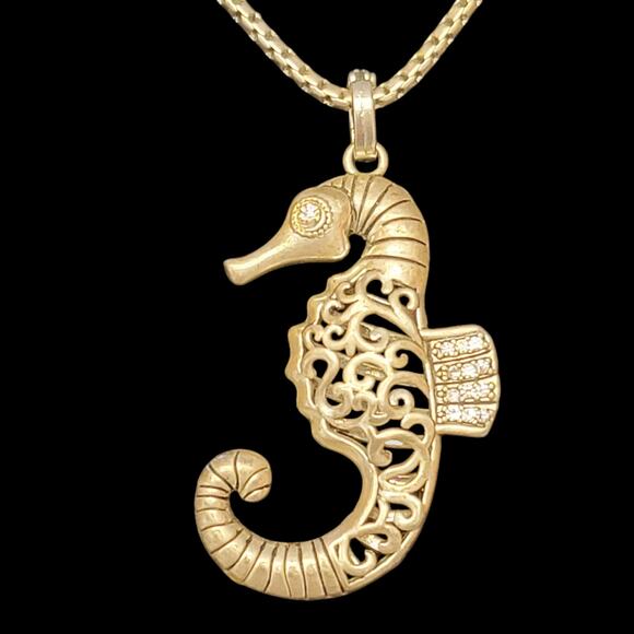 Monet Seahorse Necklace‎ Silver-tone Rhinestone Pendant 17.5" Beachy Statement - Picture 3 of 8